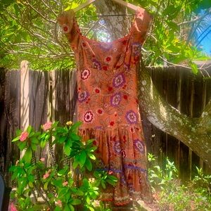 Anna Sui Silk Orange Floral Dress